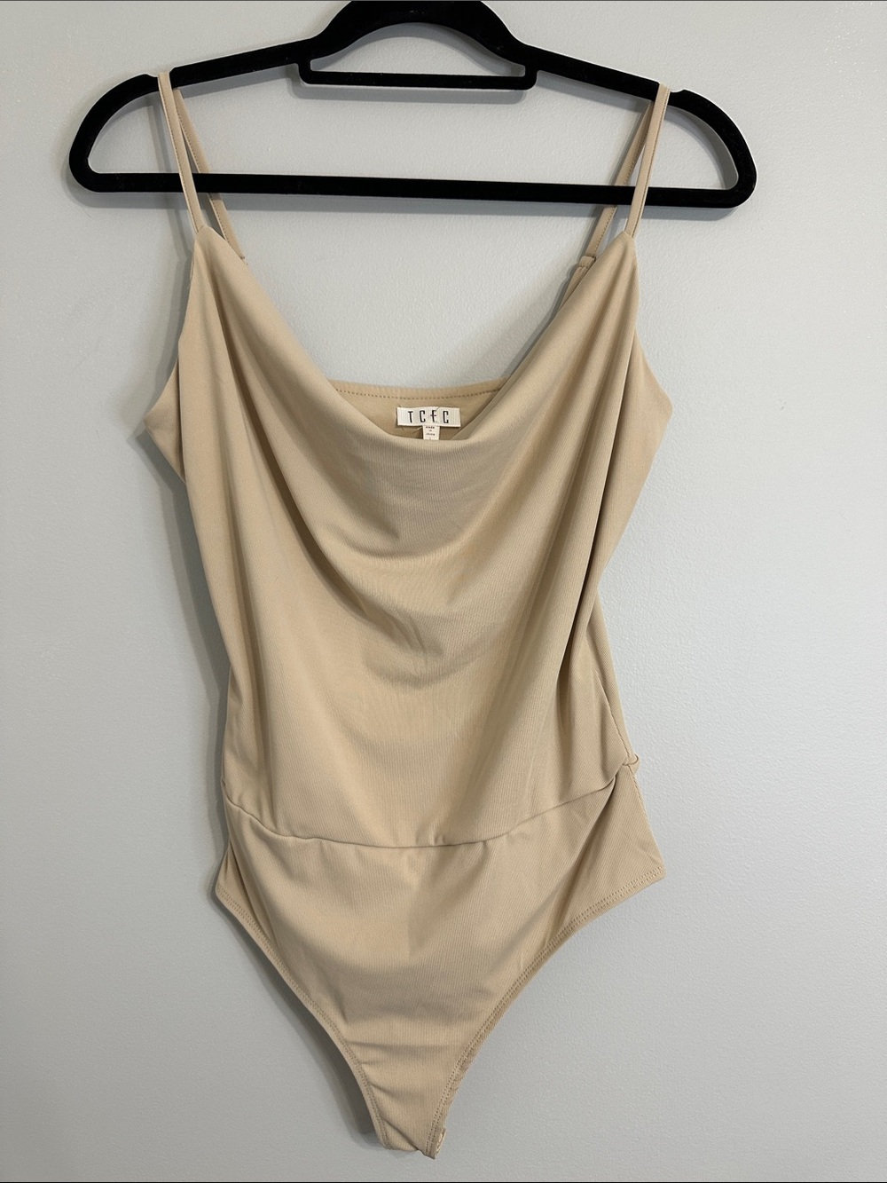 NWOT TCEC Beige Cowl Neck Spaghetti Strap Bodysuit